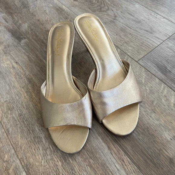 Lilly Pulitzer Gold Slide Kitten Heel Sandals - Picture 1 of 11